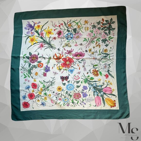 Gucci Accessories - GUCCI By V.ACCORNERO Multicolor Floral & Insect Print Silk Scarf SQR 34’’ EX CD